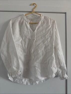 White Textured Cotton Peasant Blouse - Yerse